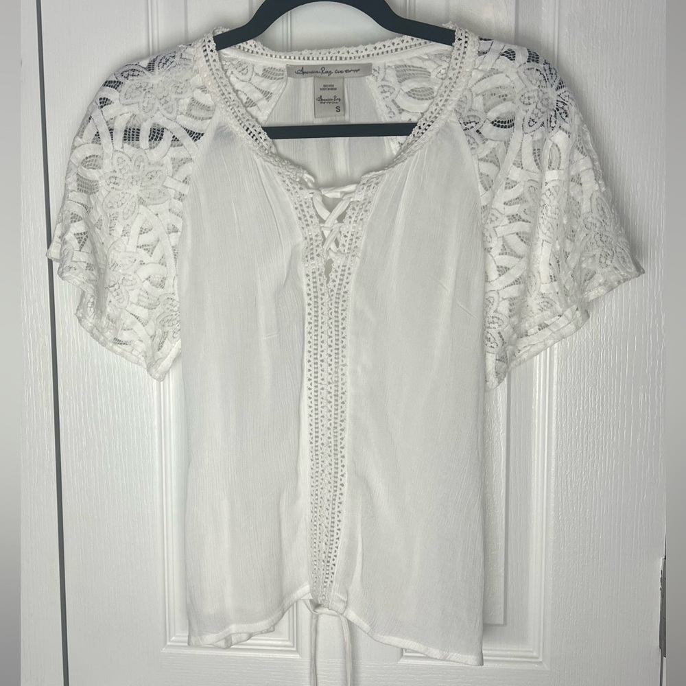White Lace Shoulder Shirt
